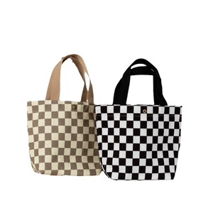 Sac fourre-tout en velours côtelé à damier noir et kaki avec fermeture à bouton pression