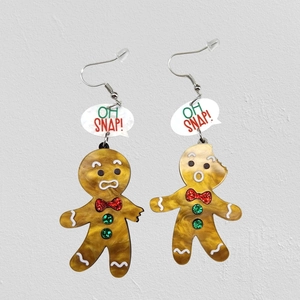 Christmas Gingerbread Man Dangle Earrings Acrylic Glitter Funny Oh Snap Holiday Jewelry For Women