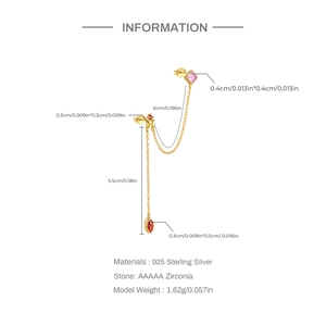 Detailed size specifications for gold S925 silver tassel earrings with zircon stones
