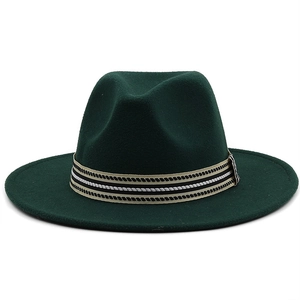 Cappello fedora classico in lana verde scuro con nastro a righe per uomo e donna