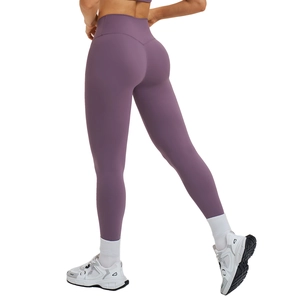 Pantalon de yoga violet à taille haute croisée en tissu brossé pour femmes
