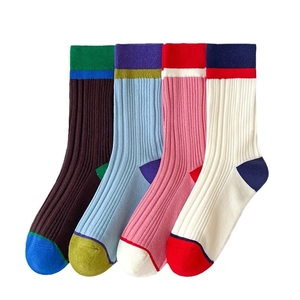 Retro colorblock cotton crew socks in pink and blue tones for a modern vintage look