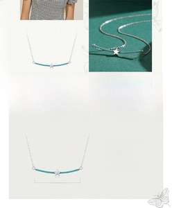 Detail of S925 silver star necklace with turquoise stones and product dimensions