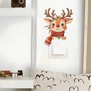 Détail d'un autocollant de renne de Noël pour interrupteur avec décor festif mural