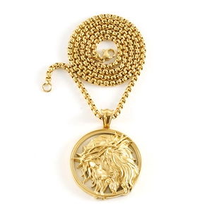 18k gold plated stainless steel necklace with Jesus relief round pendant and box chain