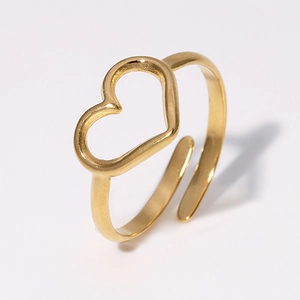 Heart Open Ring Stainless Steel 18K Gold Plated Adjustable Hollow Heart Shape Minimalist Sweet Fashion Jewelry For Women