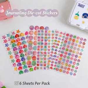 Set of 6 sheets colorful gradient heart and star shaped decorative stickers for journals