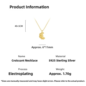 Detail specifications of S925 sterling silver croissant necklace with size parameters