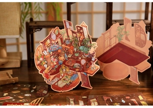 Detailed macro view of 3D traditional Chinese style landscape stickers for DIY decoration