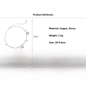 Spécifications de la chevillère fleur en zircon or rose montrant le cuivre et la taille