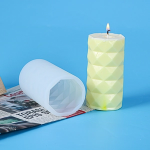 Macro detail of geometric diamond cylinder silicone mold for DIY handmade candle making