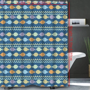 Detail of cute colorful fish shower curtain with 70.8x70.8 inch size dimensions