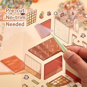DIY 3D decorative PET stickers with ancient architecture and cute animal designs