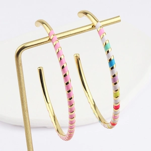 Bohemian colorful enamel gold hoop earrings with vibrant dopamine style stripes