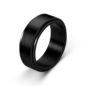 Minimalist black brushed titanium steel spinner ring for stress relief and meditation