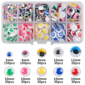 Detailed chart showing quantities and sizes of various plastic googly eyes for doll making
