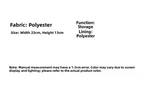 Polyester storage organizer specifications chart showing size 23cm x 13cm and materials