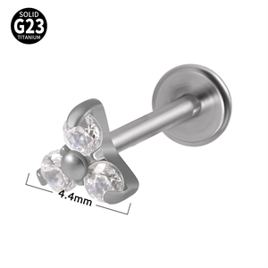 G23 titanium labret stud with triangle cubic zirconia and flat back design