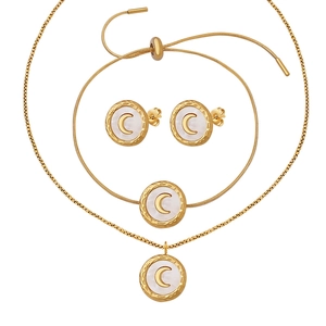 Crescent Moon Pendant Necklace Bracelet Earrings Jewelry Hammered Titanium Steel White Sea Shell Elegant Fashion For Women