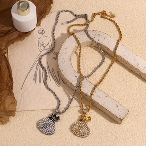 Gold and silver money bag pendant necklaces with zircons on twisted chain for men