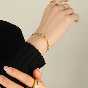 French style 18k gold plated stainless steel bracelet and ring set for women
