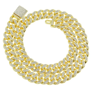 Collier Chaîne Cuban Link Miami Hip Hop Bijoux En Alliage Strass Iced Out Pour Hommes Style Punk Audacieux