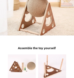 DIY assembly guide for solid wood cat scratcher ball with natural sisal rope and tools
