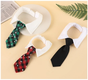 Detailed set of elegant adjustable pet ties in black and plaid patterns for cats and dogs