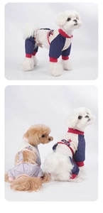 Close-up of waterproof dog pants with dual-color拼接 design and metal D-ring for leashes