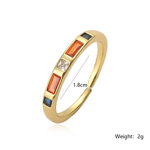 Minimalist gold plated open ring with five multicolor rectangular zircon gemstones