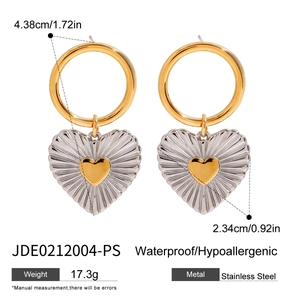 Waterproof heart drop earrings in two-tone stainless steel for a luxury jewelry look