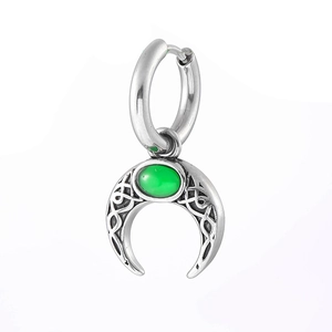 316L stainless steel moon devil eye earrings with emerald moonstone in celtic punk style