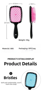 Detail view showing dimensions of 20.5x8.5x3cm for the hollow grid massage hairbrush