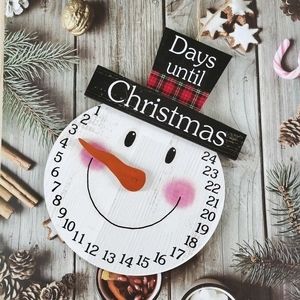 Calendrier de l'Avent bonhomme de neige en bois avec aiguille carotte rotative
