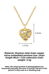 Detailed view of titanium steel heart pendant with measurements and crystal inlay details