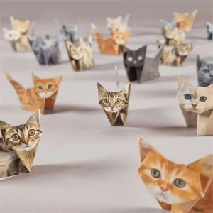 50-piece set of realistic creative paper folding cats for DIY desk decorations