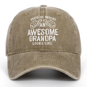 Detailed embroidery on khaki washed cotton baseball cap for grandpa gift idea