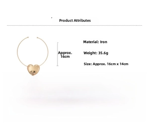 Detailspezifikationen für goldene Herzhalskette mit Angabe von Größe und Eisenmaterial