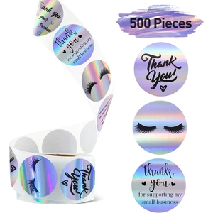 500 holographic rainbow Thank You stickers roll for small business gift packaging