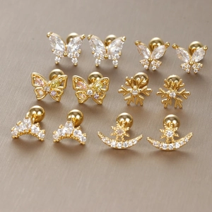 Edelstahl Ohrstecker Zirkon Schmetterling Schneeflocke Krone Stern Mond Schraubverschluss Piercing Schmuck Damen