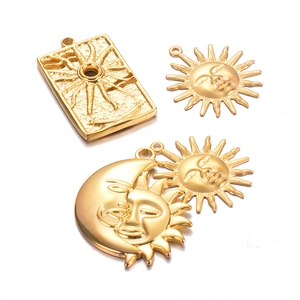 Golden stainless steel sun and moon tarot pendant charms for DIY necklace making
