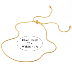 Adjustable gold stainless steel snake chain necklace with slider clasp, length 62cm, 17g weight