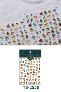 Détails macro des autocollants à ongles TS-2558 d'été avec des motifs en relief