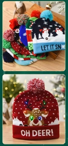 Detail of Christmas LED beanie featuring festive knit patterns and an integrated power switch