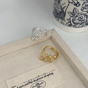 Minimalist S925 sterling silver triple layer ring with metal beads in gold and silver