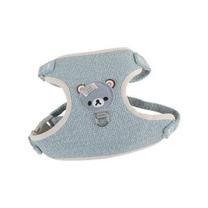Adjustable light blue breathable mesh pet harness with cute bear embroidery and D-ring