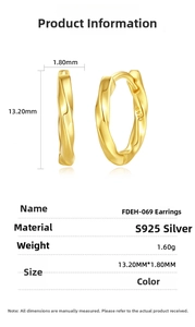 Detailed size parameters of S925 sterling silver twisted hoop earrings with 13.2mm diameter