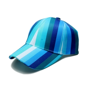 Détail de la texture rayée bleue et blanche sur une casquette de baseball à bord incurvé