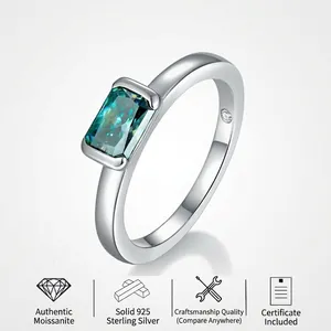 Radiant Cut Moissanite Ring 925 Sterling Silver Geometric Minimalist Rectangular Luxury Jewelry For Women