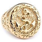 Golden nautical anchor ring in polished stainless steel for a bold pirate sailor style